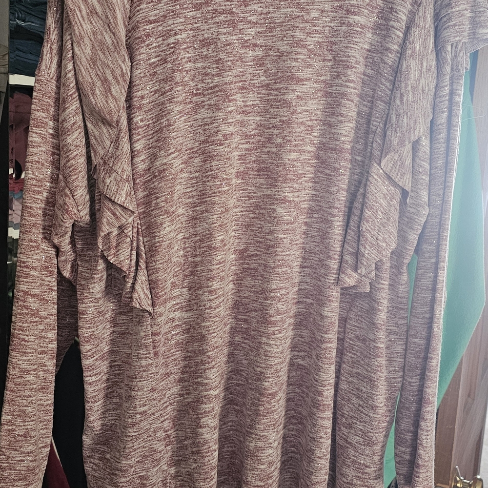 Maurices Maroon Heathered Ruffle Sleeve Blouse